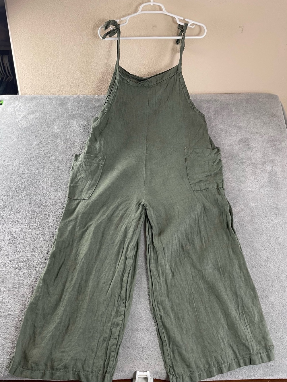 Meo Meli Women Jumpsuit OS Green Linen Overalls Oversized Wide Leg Italy Pockets